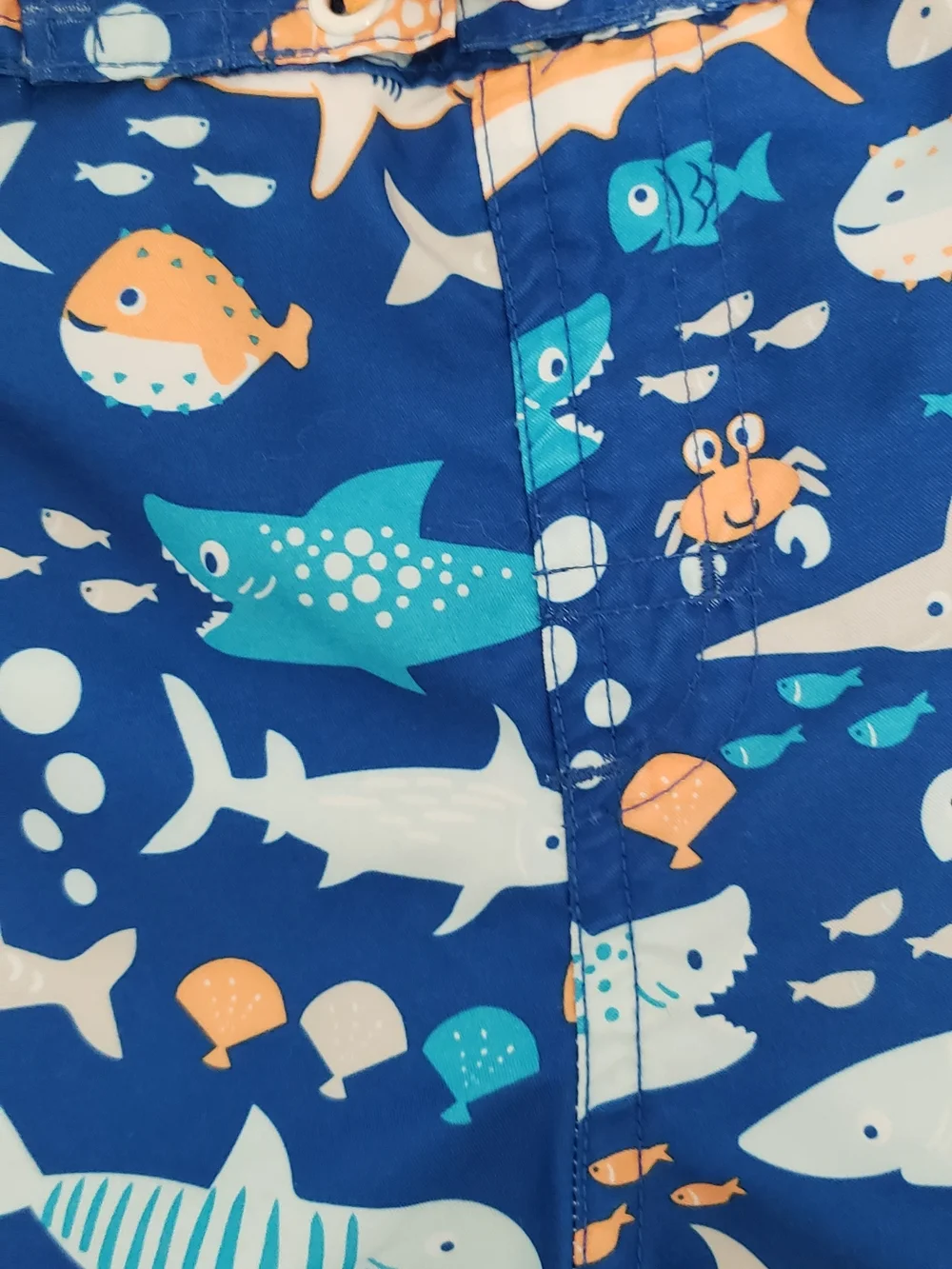Kids Blue Shark & Fish Swim Trunks